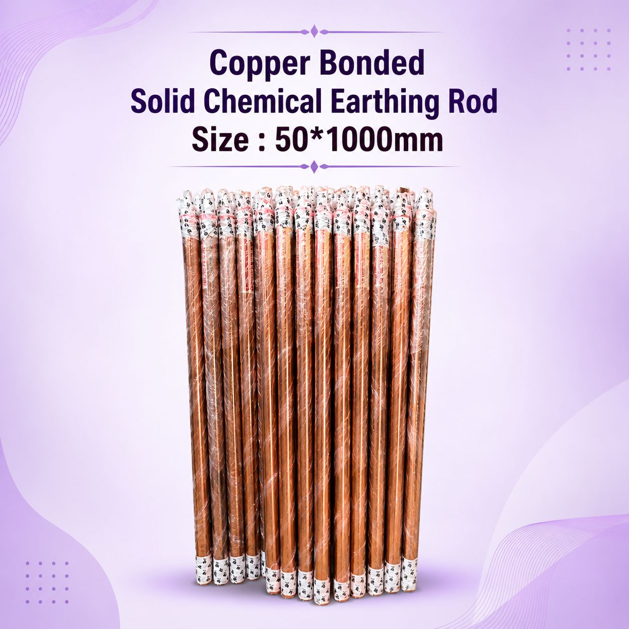 Copper Bonded Solid Chemical Earthing Rod Size : 50*1000mm, As per IS 3043