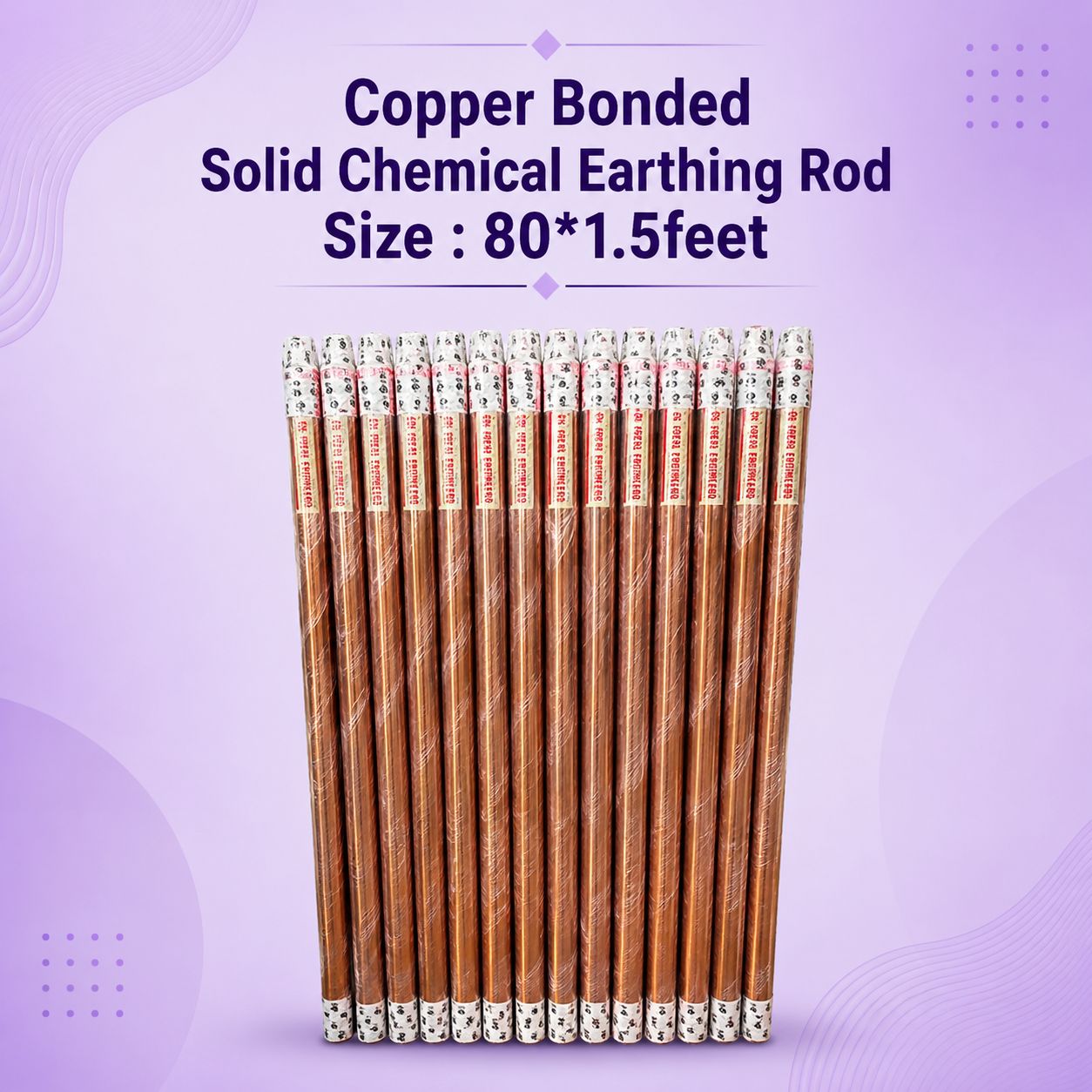 Copper Bonded Solid Chemical Earthing Rod Size : 80*1.5feet, As per IS 3043