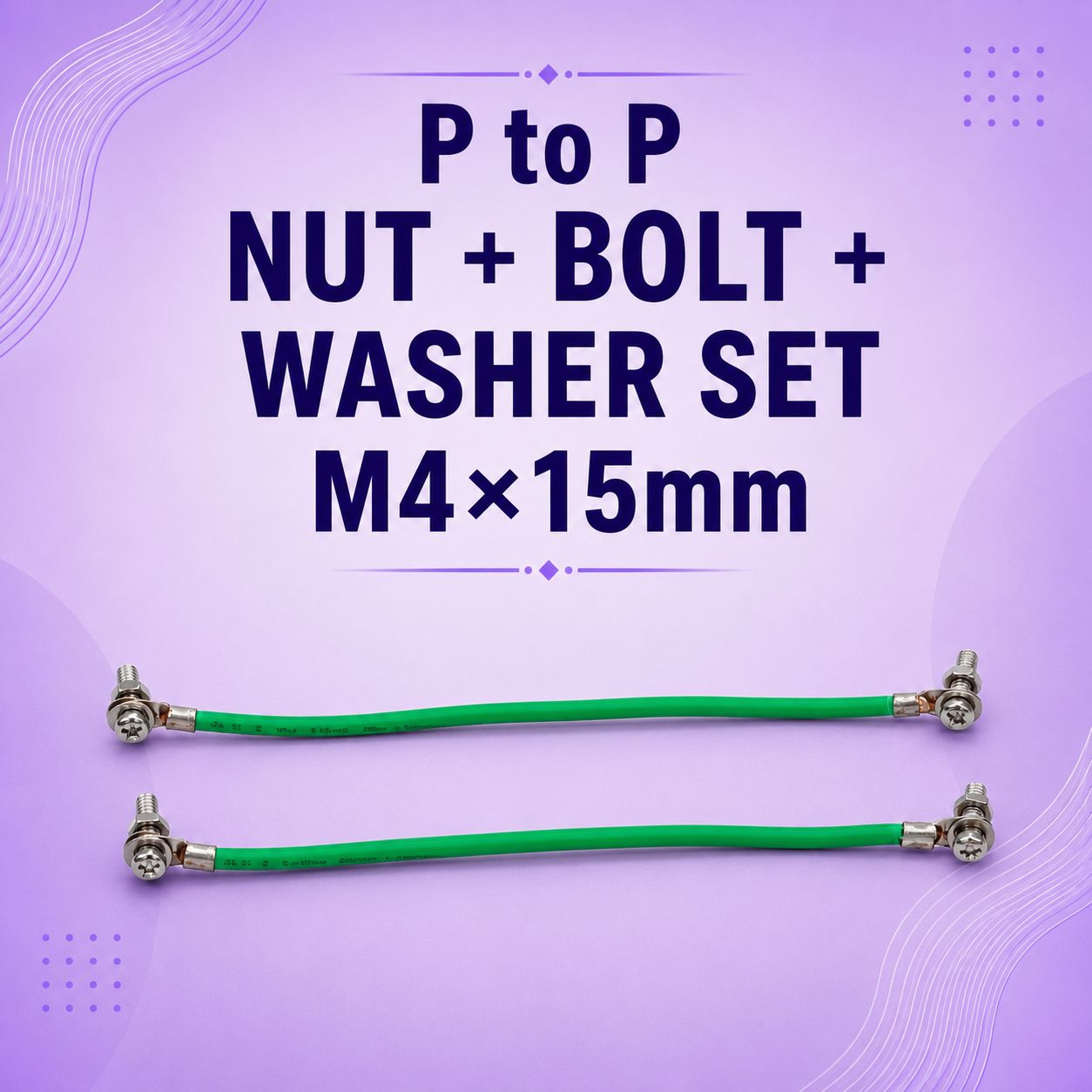 P to P Nut + Bolt + Washer Set M4×15mm