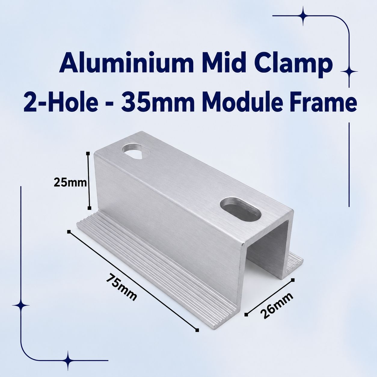 Aluminium Mid Clamp 2-Hole - 35mm Module Frame