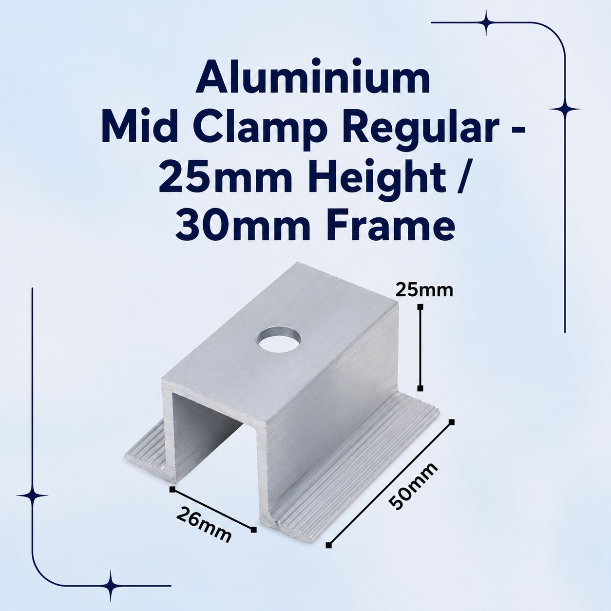 Aluminium Mid Clamp Regular - 25mm Height / 30mm Frame