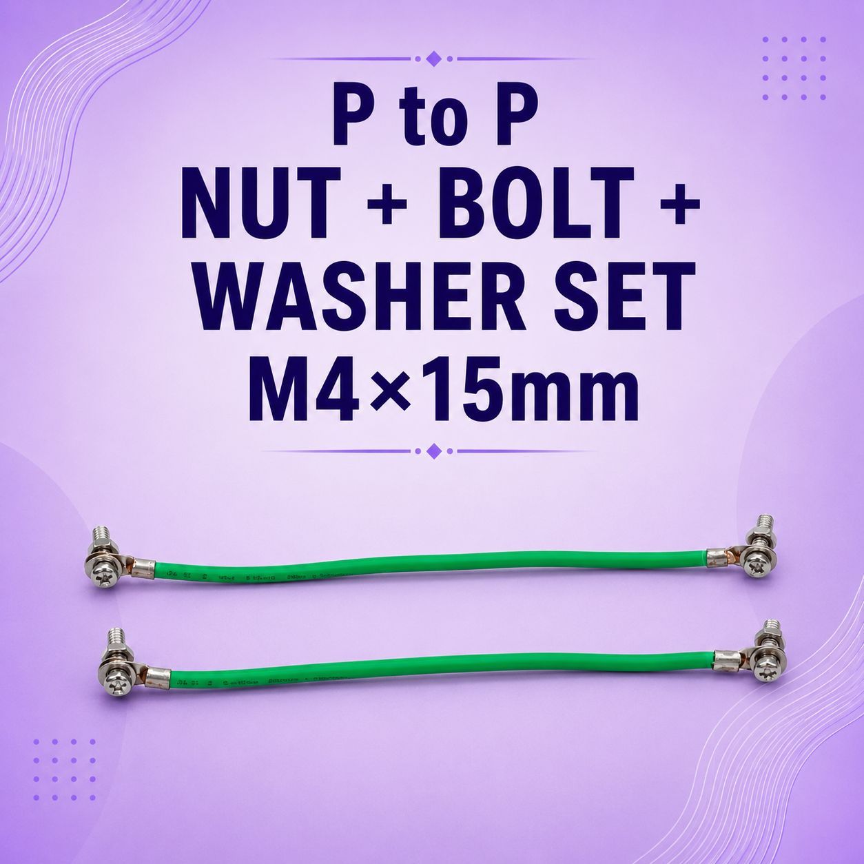 P to P Nut + Bolt + Washer Set M4×15mm