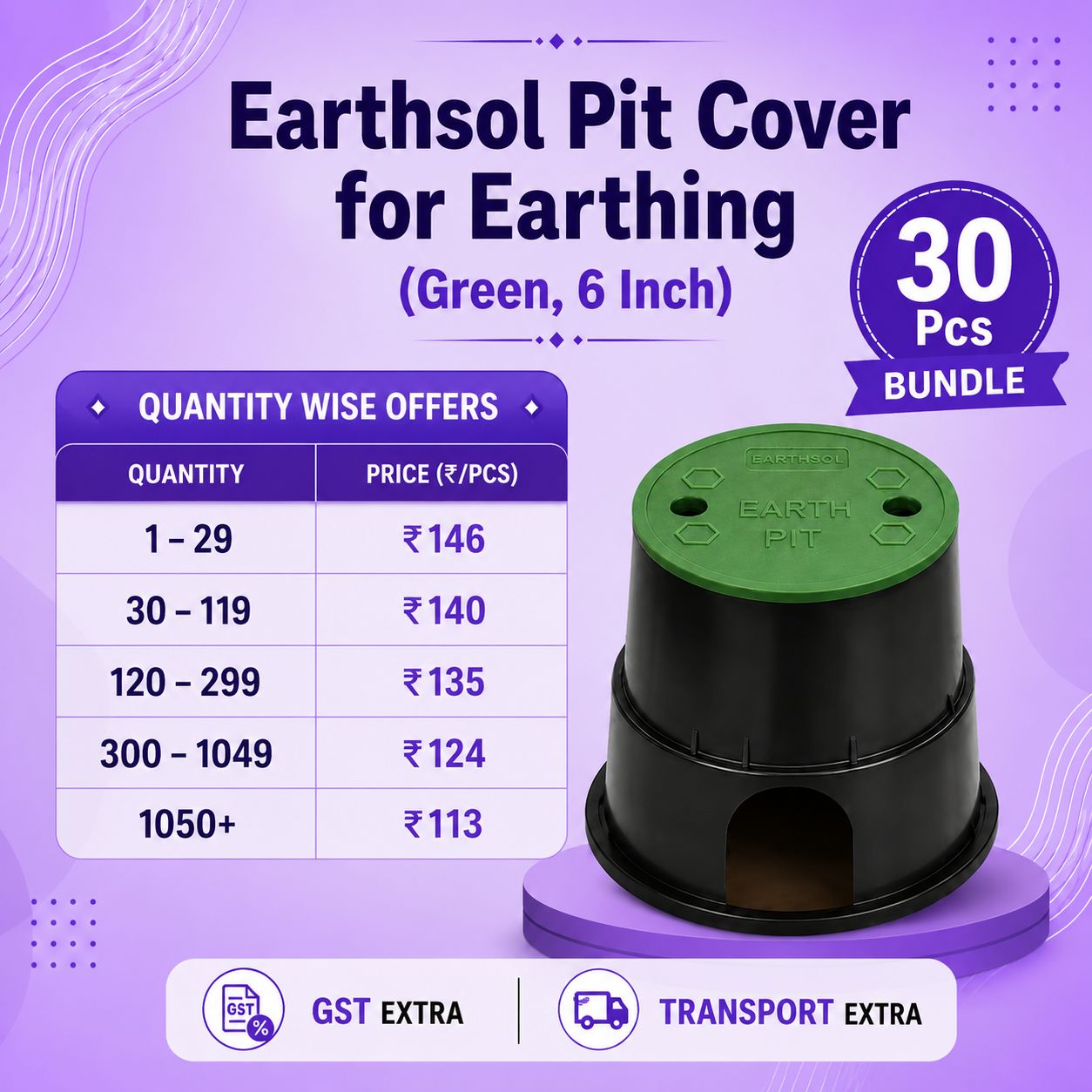  Earthsol Pit Cover for Earthing (Green, 6 Inch) 