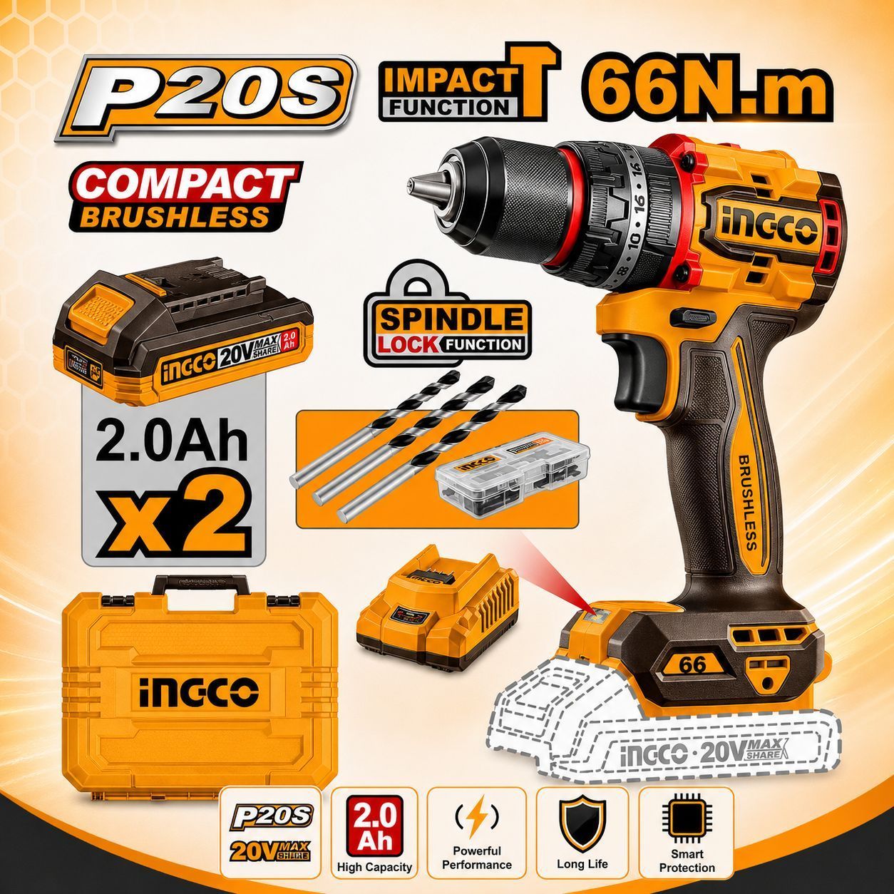 Compact Brushless Cordless Impact Drill 66nm