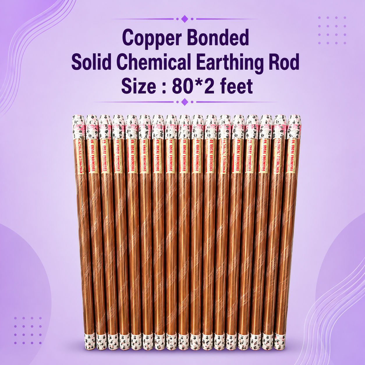 Copper Bonded Solid Chemical Earthing Rod Size : 80*2  feet, As per IS 3043