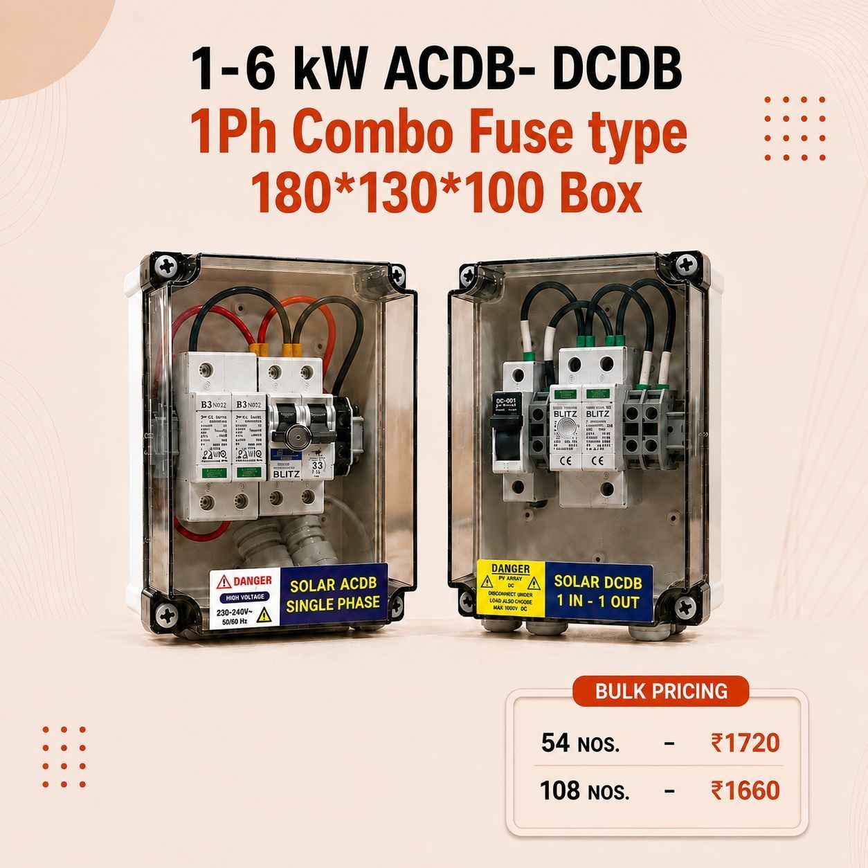 1-6 kW ACDB- DCDB 1Ph Combo Fuse type 180*130*100 Box