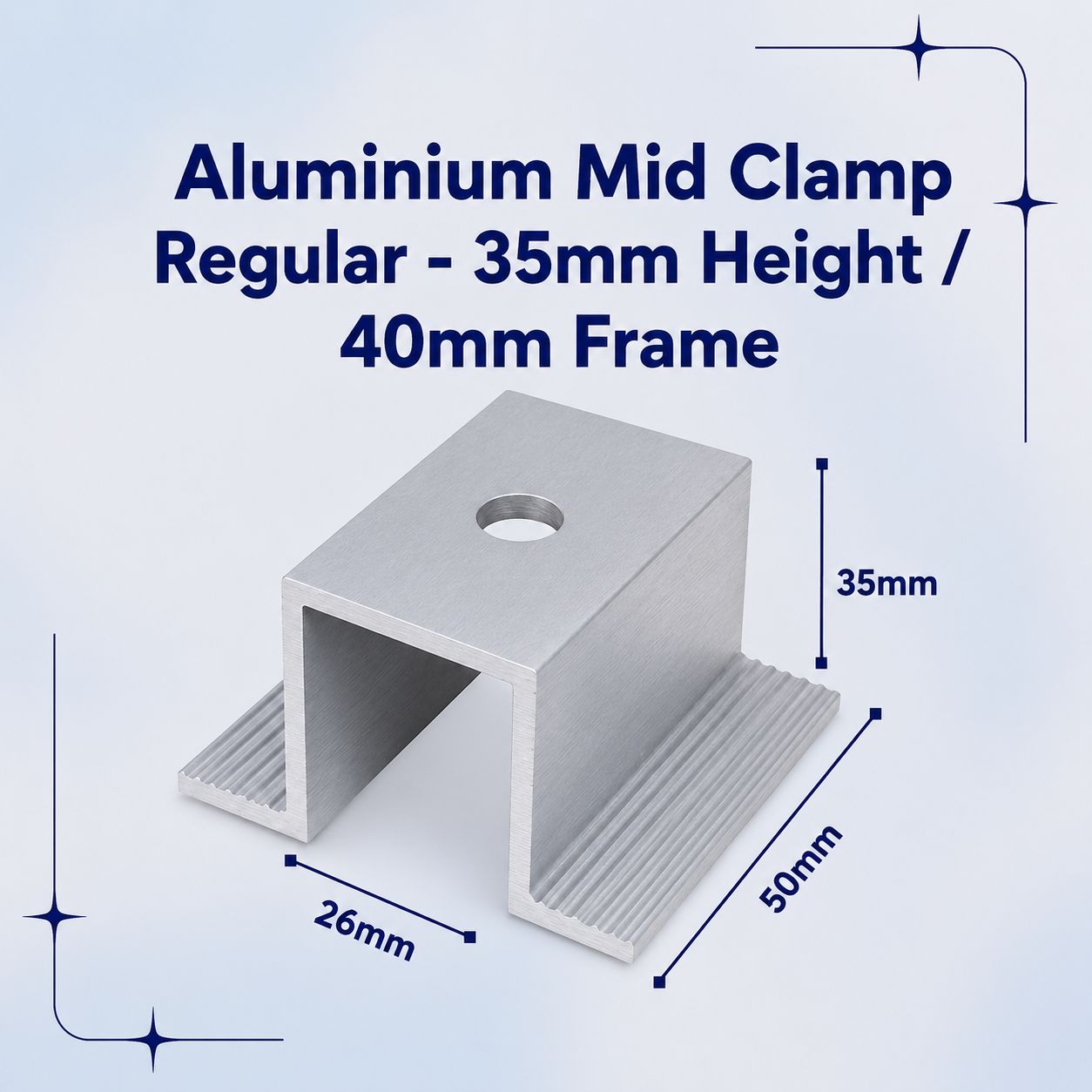 Aluminium Mid Clamp Regular - 35mm Height / 40mm Frame