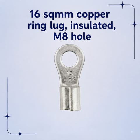 16 sqmm copper ring lug, insulated, M8 hole 