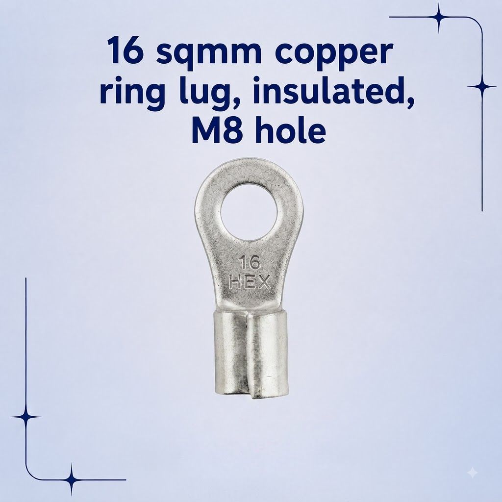 16 sqmm copper ring lug, insulated, M8 hole 