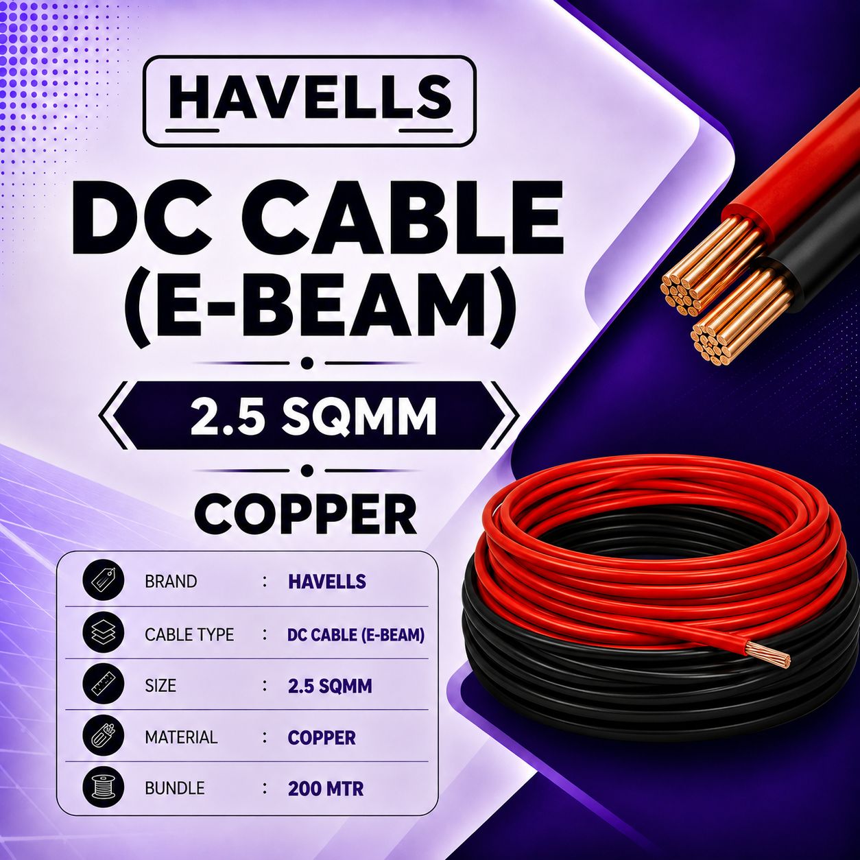  HAVELLS DC Cable - 2.5 sqmm E-BEAM (200 MTR)