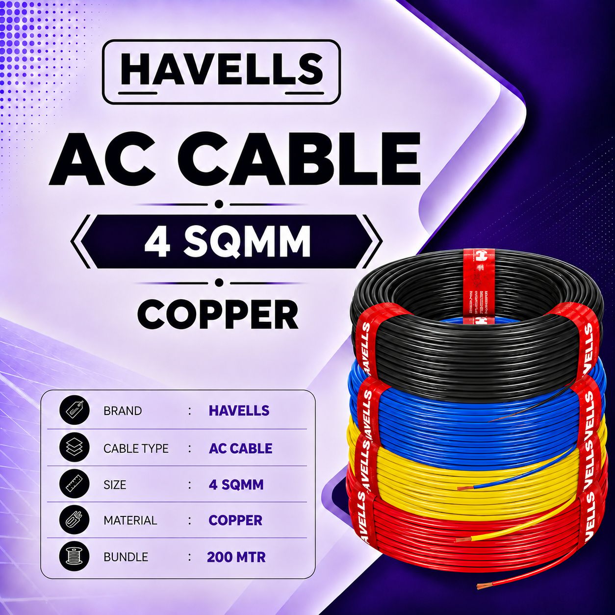 HAVELLS AC Cable - 4 sqmm FR (200 MTR)