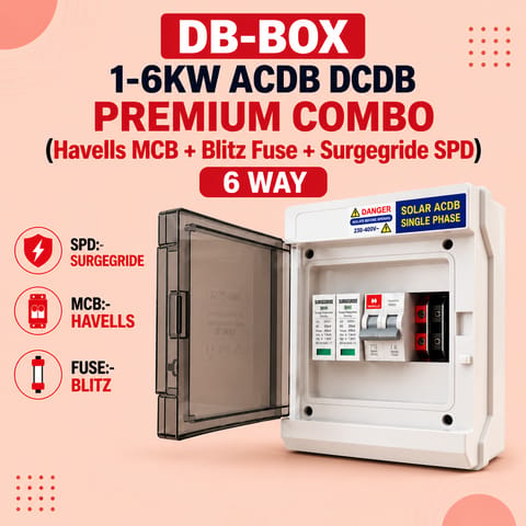 DB-BOX 1-6KW ACDB DCDB COMBO  (Havells MCB + Blitz Fuse + Surgegride SPD)