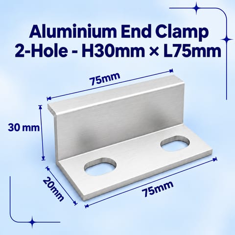 Aluminium End Clamp 2-Hole - H30mm × L75mm 